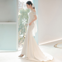 French light wedding dress 2021 New Super fairy dream bride welcome to go out gauze temperament thin fish tail satin dress