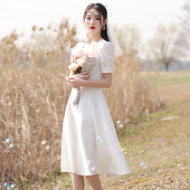 Satin light wedding dress French simple summer little man licensed white dress engagement dress white dress women