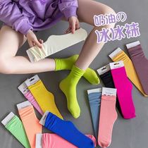 Socks women Summer thin breathable pile socks solid color ice stockings ins Korean trend students long tube Green
