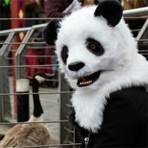 WILDBEAST new cute panda headgear plush simulation animal face man wearing New Year props mouth will move