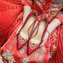 Xiuhe clothing wedding shoes women summer bridal shoes red high heels Chinese thick with new wedding dress