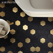 Light luxury natural stone metal hexagonal mosaic tile toilet balcony kitchen bathroom floor tile