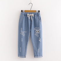 Denim pants girl summer dress 2021 New Junior High School High School students Korean loose Joker Capri pants