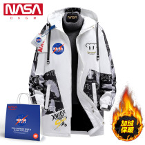 NASA Flagship store official website joint name long plus velvet windbreaker men and women autumn and winter New Korean trend couple jacket