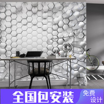 Simple modern technology company office background wall wallpaper three-dimensional metal color hive geometric mural wallpaper
