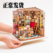 Ruo state DIY hut micro landscape Small House bookshelf three-dimensional assembly model baby house hand-made Sam Bookstore