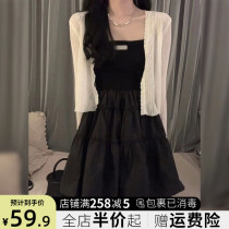 Sweet and spicy chic stunning suspender dress womens summer 2022 new early autumn Hepburn style small black skirt puffy skirt