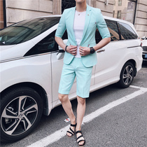 Lake blue three-point sleeve Korean version suit suit male slim slim shorts suit performance hair stylist best man suit tide
