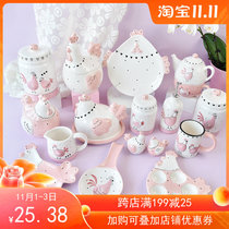 Super cute American creative crafts ceramic pink chicken tableware combination set ornaments wedding girlfriend gift