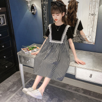 Korean girls summer dress college style dress Korean version loose girl net red middle big boy plaid princess dress
