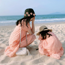  Korean French parent-child outfit 2021 new summer mother and daughter pure cotton hollow lace fairy dress western style
