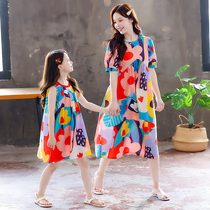  Korean mother and daughter summer dress 2021 new parent-child princess dress thin mid-size childrens long skirt red