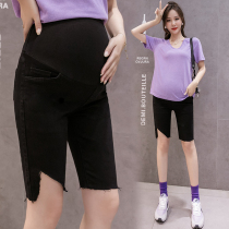 2021 net red pregnant women pants summer wear Middle pants black denim shorts spring and summer thin fashion straight