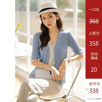 Enjiahui niche design sense contrast color edge fake two-piece knitted cardigan womens five-point sleeve slim chic top