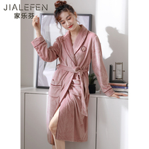 Flannel nightgown Womens autumn and winter long bathrobe thin spring and autumn coral velvet pajamas long-sleeved morning gown to keep warm