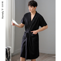 Sleeping robe mens bathrobe style pyjamas kimono and summer pure cotton thin bathrobe Japanese style long-style one-piece suit
