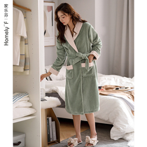 Dressing gown ladies pajamas autumn winter coral fleece thickened plus fleece warm flannel long bathrobe home wear