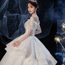 Main light gas wedding dress 2021 new bride shoulder heavy industry luxury big tailed court style high-end female