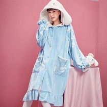 Official big-eared Jade dog nightgown pajamas womens autumn and winter long coral velvet flannel cute home wear