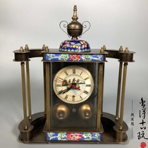 Cloisonne pure copper pinched silk enamel color old-fashioned mechanical alarm clock desk clock clock home decoration ornaments