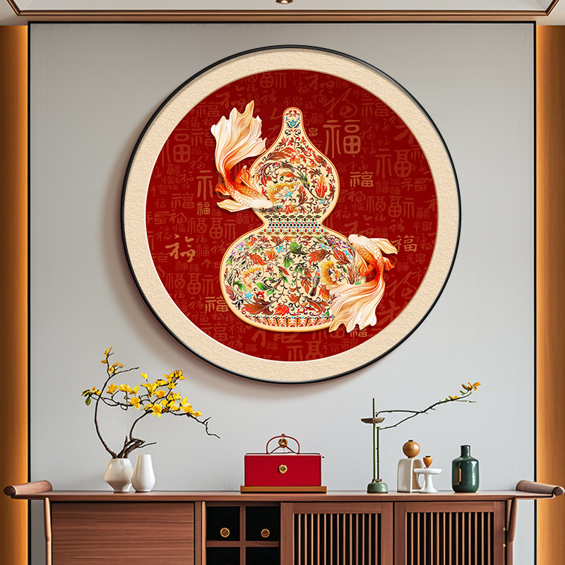 新中式玄关装饰画福字锦鲤走廊挂画-新中式玄关装饰画福字锦鲤走廊挂画