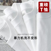 American 260 grams of heavy cotton short sleeve t shirt male white loose collar half - sleeve and pure color to hit the bottom in summer