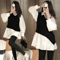 Pregnant women autumn dress 2021 new autumn long sleeve Net red set long autumn late pregnancy skirt