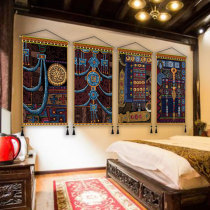 Sichuan Tibetan Homestay Inn Fabric Hanging Painting Tibetan Culture Retro Cloth Room Wall Decoration Painting Vertical Mural