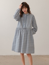 Maternity dress 2021 Autumn New lattice skirt long sleeve breastfeeding fashion tide mother long maternity dress