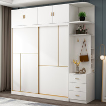 Full solid wood sliding door wardrobe home bedroom modern simple small apartment wardrobe multi-layer ecological board door cabinet