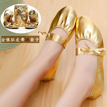 Golden belly dance shoes Practice shoes Soft-soled Indian dance shoes Female Adult ballet dance shoes with heel Beef tendon silver