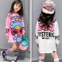  Japan trend brand childrens black super pacifier autumn and winter parent-child clothing girls T-shirt mid-length sweater plus velvet dress