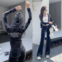 Gold velvet sports suit women's spring and autumn 2022 new European station fashion slim slim casual two-piece set