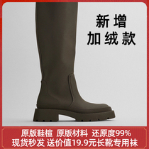 ZA2021 Autumn New khaih green rubber flat-bottomed long Knight boots high boots but knee boots female