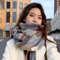 Scarf female winter Net red students Korean version of Joker thick extended warm British retro literary and artistic Plaid Collar