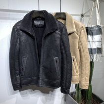 Lamb fur fur one-piece mens coat Mens short fur collar leather jacket leather winter velvet thickened leather coat tide