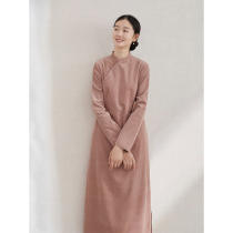 Such as autumn and winter half-open long sleeve retro dress corduroy strippery Chinese modified cheongsam peach branches