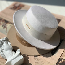 White French autumn and winter flat top woolen hat female flat edge small along the British Big Head Men wild camel Black