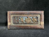 Qing Dynasty gilt characters story martial arts characters old wood carving board a piece of antique antique collection Chinese Ming and Qing Dynasty