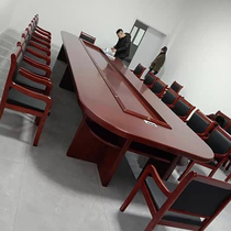 Office conference table long table Oval solid wood large conference room paint meeting meeting table and chair