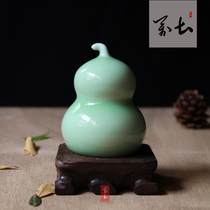 Ceramic toothpick box Chinese creative fashion high-grade household toothpick tube Celadon evil spirits lucky Feng Shui gourd ornaments