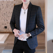  Casual small suit jacket mens Korean slim-fit trend autumn and winter new handsome mens plaid single suit top