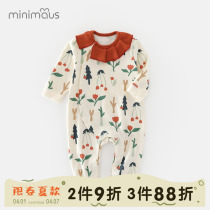 Female Baby Pure Cotton One-piece Clothes Spring Style Cute Super Cute Princess Floral Side Collar Summer Out Khaclothes Baby Climbing Clothes