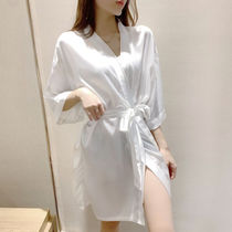 Pajamas female ice silk summer thin white sexy robe seven-point sleeve kimono hotel bathrobe Spring and Autumn Winter home clothes
