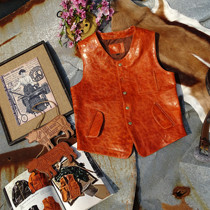 Japan Hyogo glass pattern rubbed gold horse skin Unicorn button Tenjin vintage leather vest mens vest