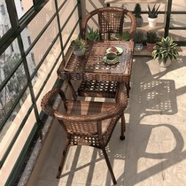 Balcony small table and chair rattan chair three-piece combination leisure outdoor simple courtyard Teng chair backrest chair net red rattan woven