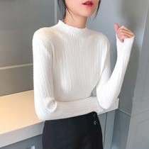 2021 Spring and Autumn New Semi-high Neck Long Sleeve Inner Knitted Sweater Womens base shirt