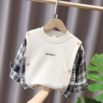 Korean version 2021 new childrens knitted stitching clothes children fake two men and women 2021 spring and autumn coat