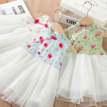 Baby cheongsam dress 2021 summer girls childrens clothing children Chinese style buckle Tang dress qz-3980
