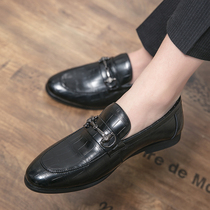 Summer small leather shoes men bean-bean shoes brown Inron casual shoes Trend hairstylist One foot pedal big code Lefu shoes